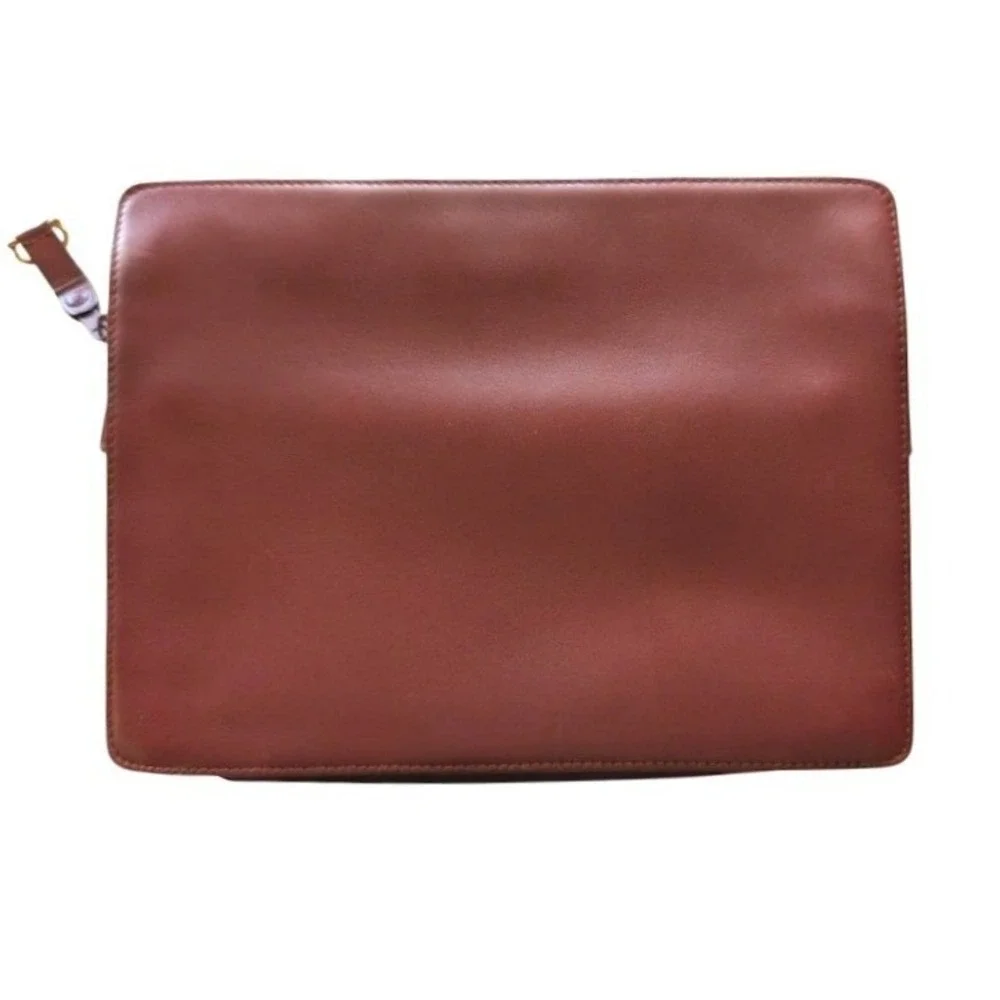 Vintage Cartier Les Must de Cartier Burgundy Leather‎ Clutch Bag Gold Corners